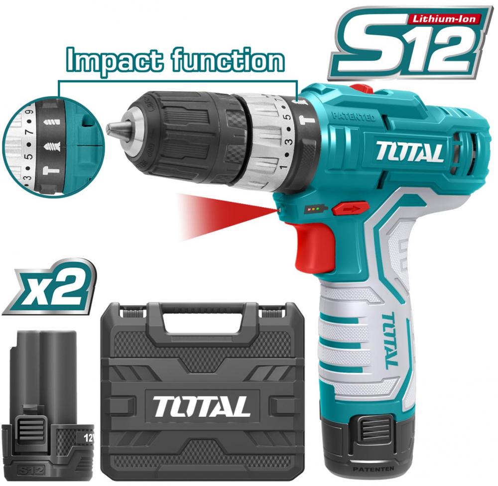 TOTAL - Masina de gaurit cu percutie si acumulator